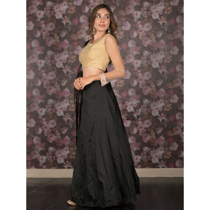 Odette Black Semi-Stitched Lehenga with Unstitched Blouse and Dupatta (Set of 3)