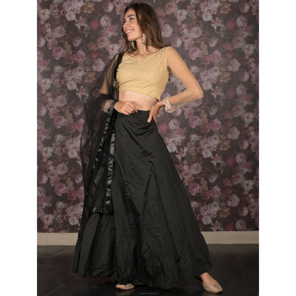 Odette Black Semi-Stitched Lehenga with Unstitched Blouse and Dupatta (Set of 3)