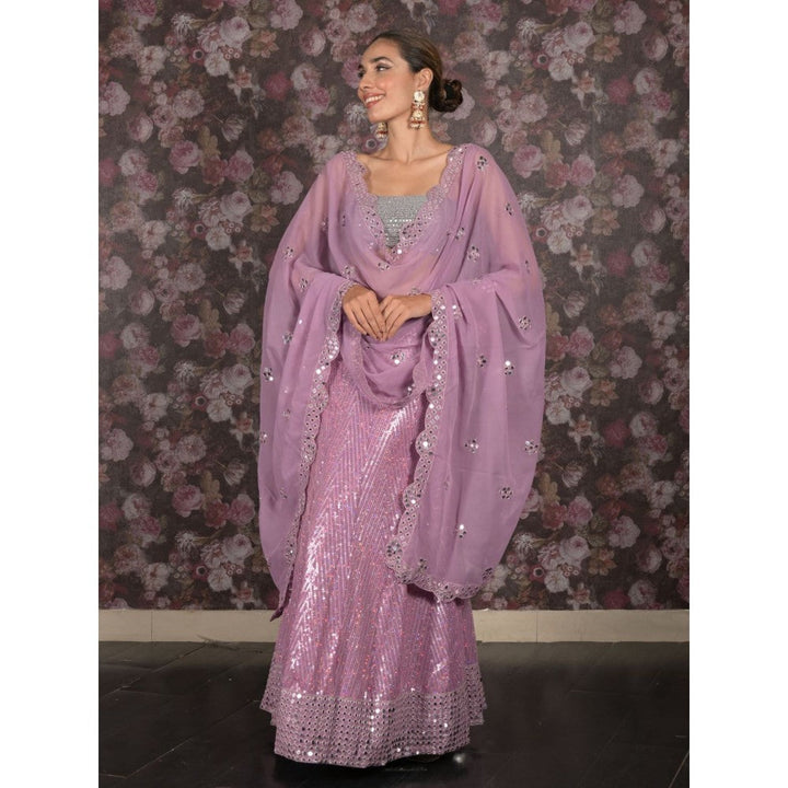 Odette Lavender Sequins-Mirror Semi-Stitched Lehenga with Unstitched Blouse and Dupatta (Set of 3)