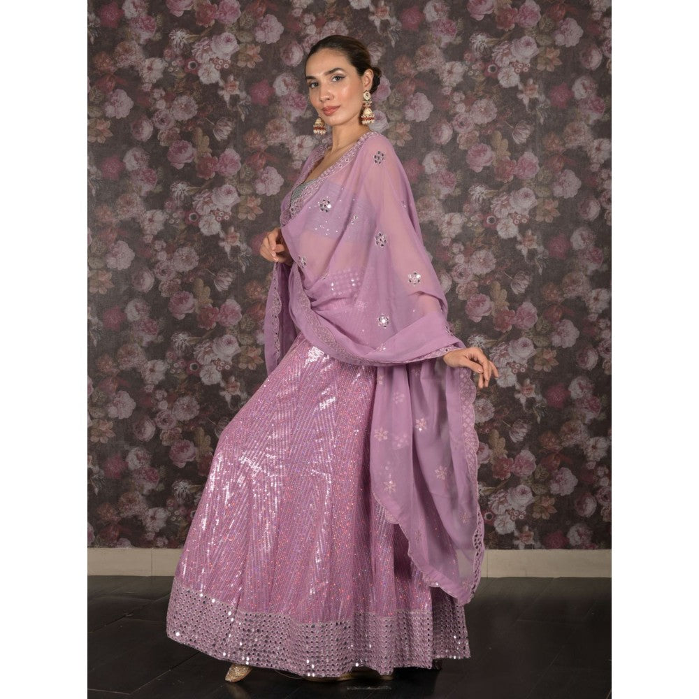 Odette Lavender Sequins-Mirror Semi-Stitched Lehenga with Unstitched Blouse and Dupatta (Set of 3)