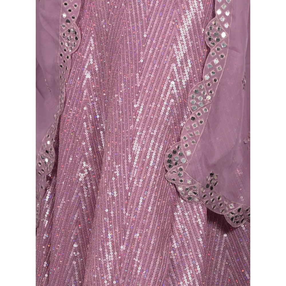 Odette Lavender Sequins-Mirror Semi-Stitched Lehenga with Unstitched Blouse and Dupatta (Set of 3)