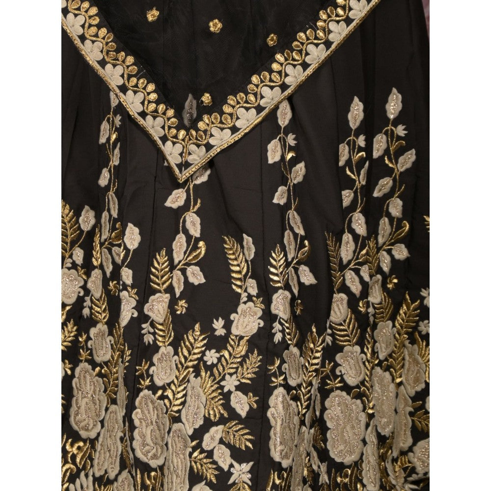 Odette Black Thread Embroidered Semi-Stitched Lehenga with Unstitched Blouse and Dupatta (Set of 3)