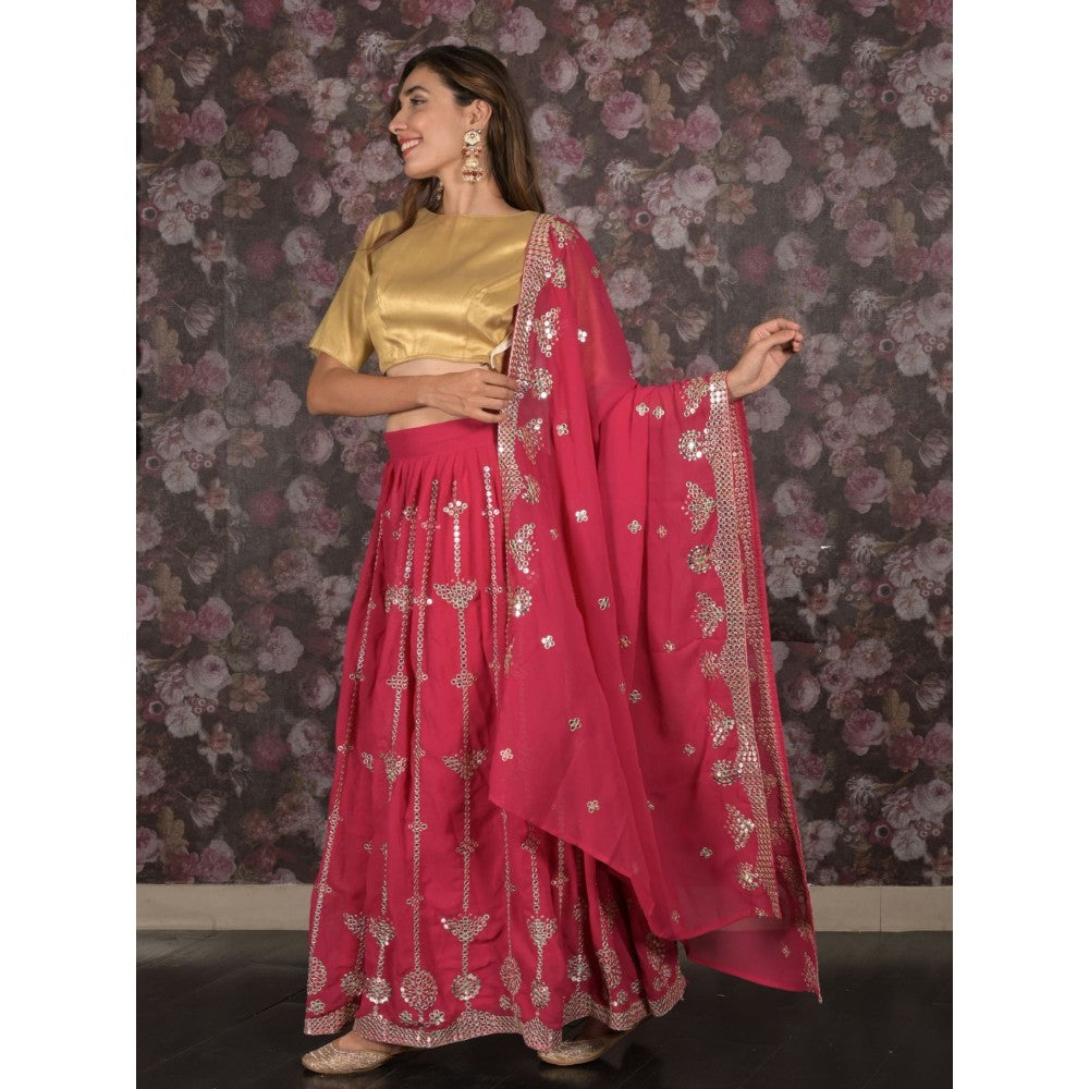 Odette Magenta Embroidered Semi-Stitched Lehenga with Unstitched Blouse and Dupatta (Set of 3)