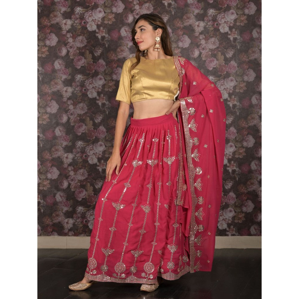 Odette Magenta Embroidered Semi-Stitched Lehenga with Unstitched Blouse and Dupatta (Set of 3)