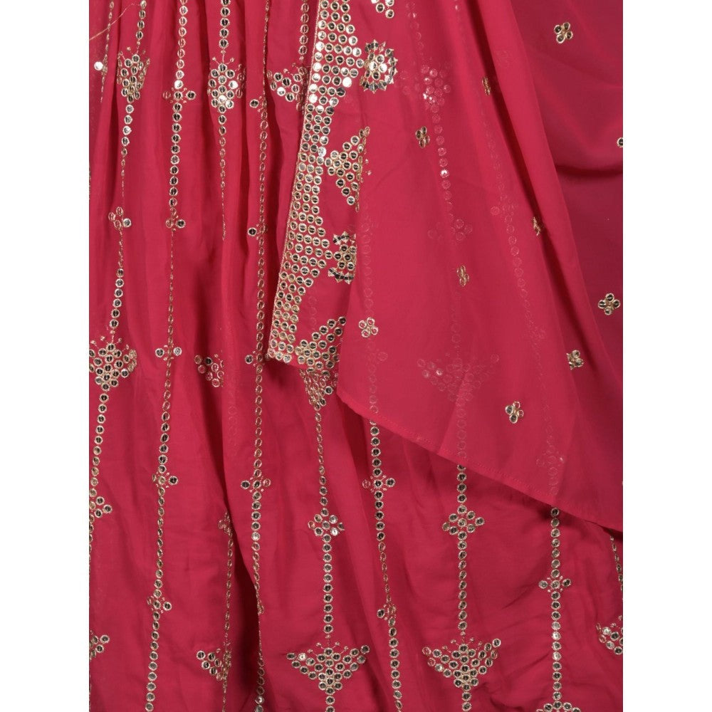 Odette Magenta Embroidered Semi-Stitched Lehenga with Unstitched Blouse and Dupatta (Set of 3)