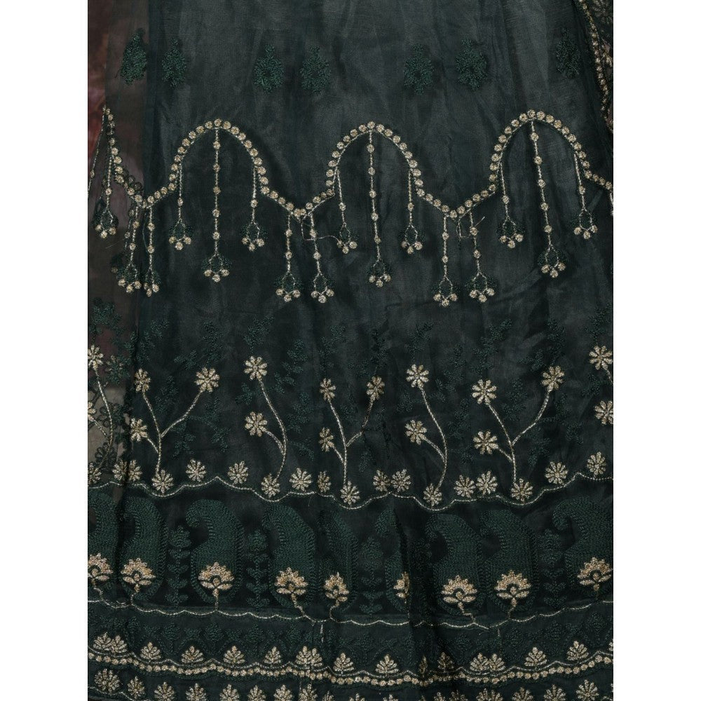 Odette Dark Green Embroidered Semi-Stitched Lehenga with Unstitched Blouse and Dupatta (Set of 3)