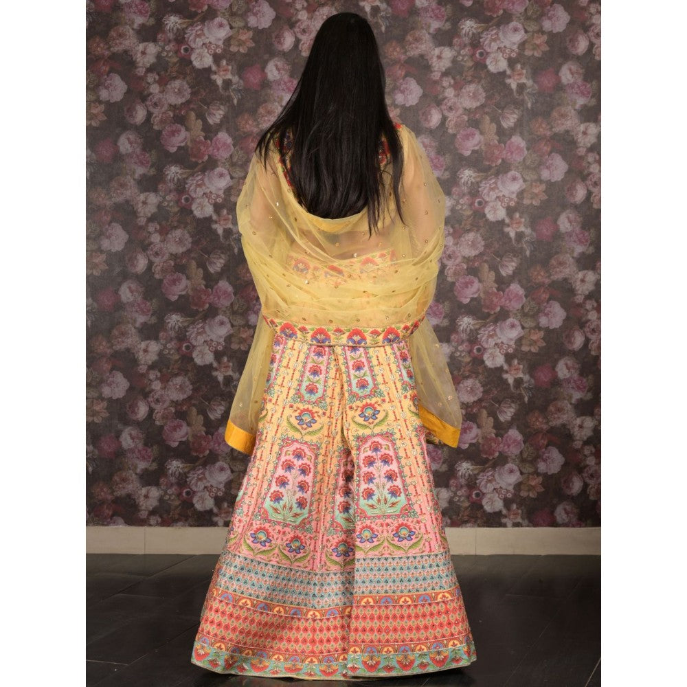 Odette Yellow Embroidered Semi-Stitched Lehenga with Unstitched Blouse and Dupatta (Set of 3)