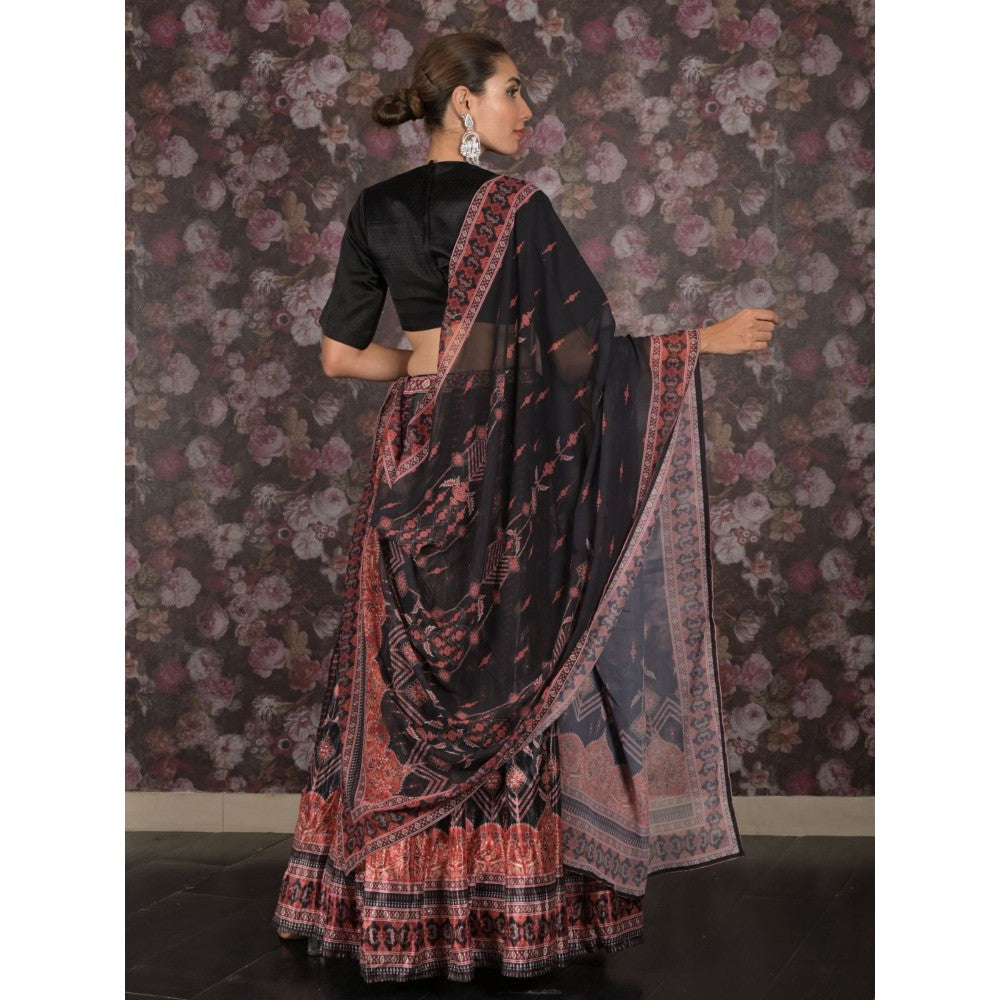 Odette Black Printed Beads Semi- Stitched Lehenga with Unstitched Blouse and Dupatta (Set of 3)