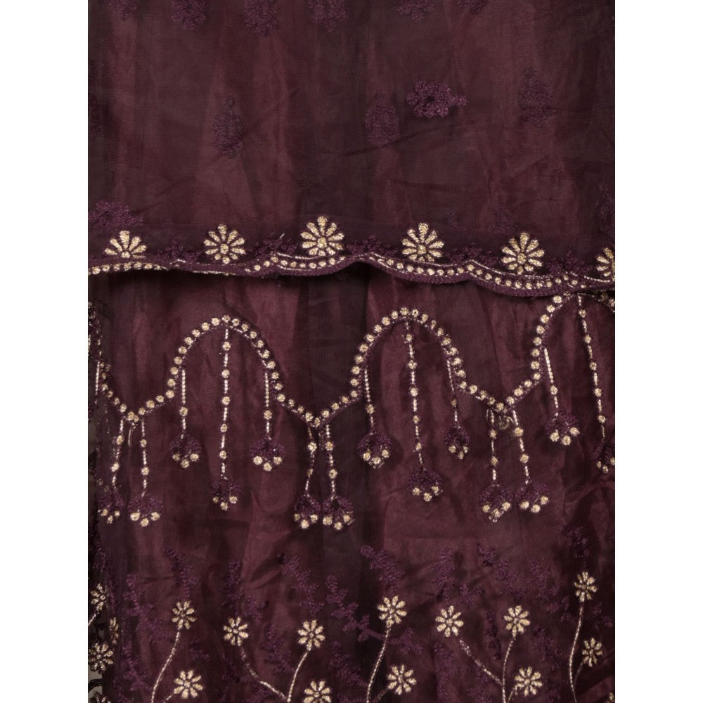 Odette Dark Purple Semi-Stitched Embroidered Lehenga with Unstitched Blouse and Dupatta (Set of 3)