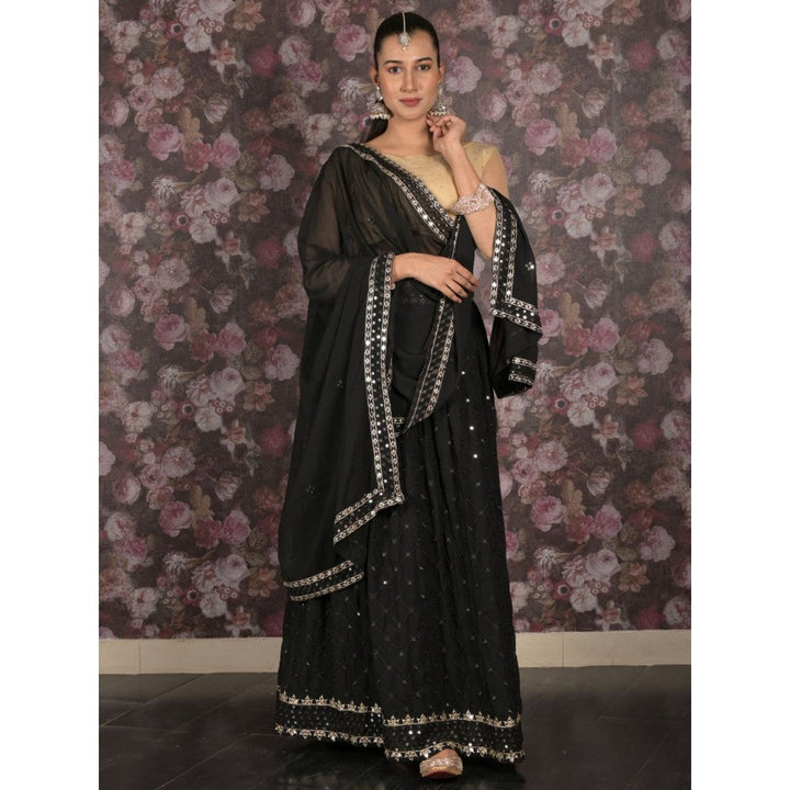 Odette Black Semi-Stitched Sequins Embroidered Lehenga with Unstitched Blouse and Dupatta (Set of 3)