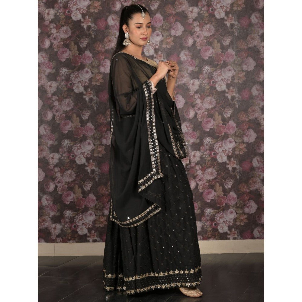 Odette Black Semi-Stitched Sequins Embroidered Lehenga with Unstitched Blouse and Dupatta (Set of 3)