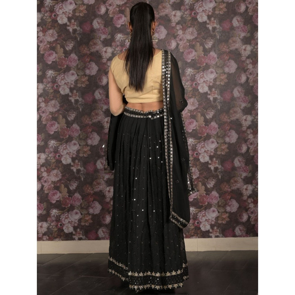 Odette Black Semi-Stitched Sequins Embroidered Lehenga with Unstitched Blouse and Dupatta (Set of 3)