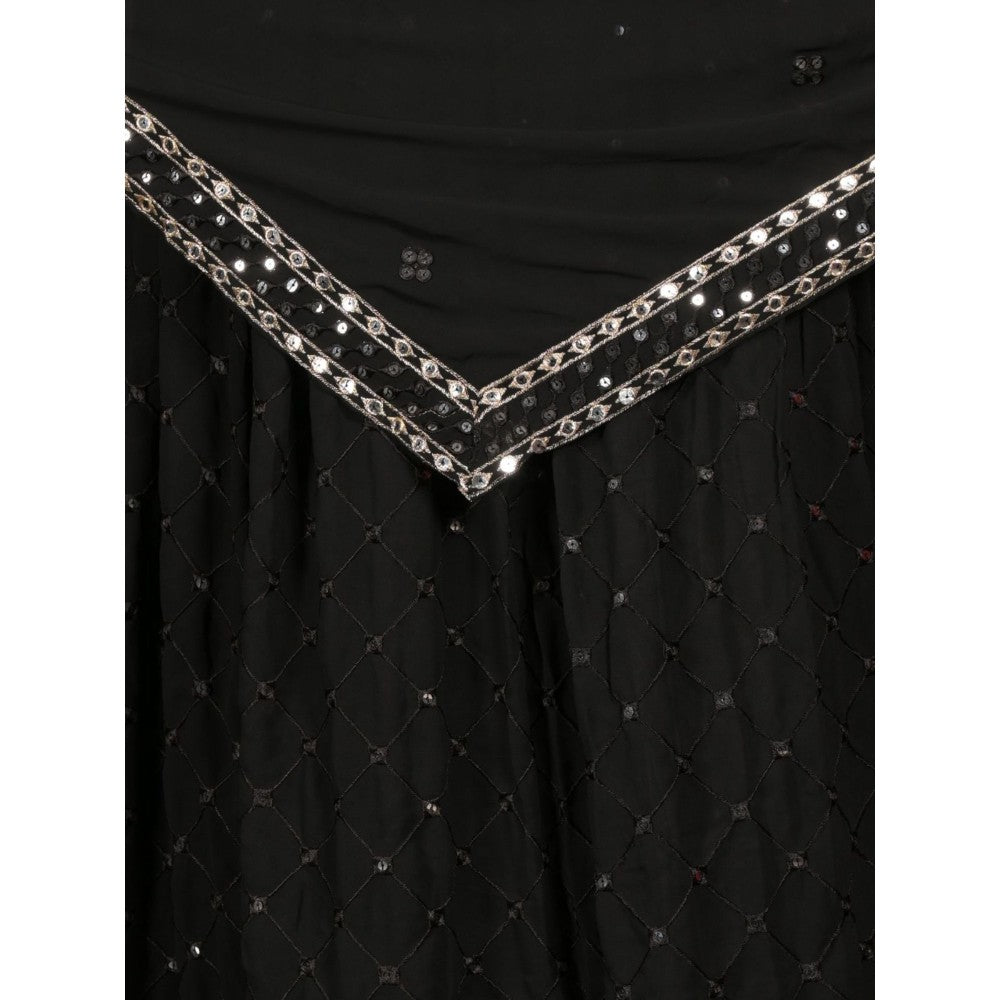 Odette Black Semi-Stitched Sequins Embroidered Lehenga with Unstitched Blouse and Dupatta (Set of 3)