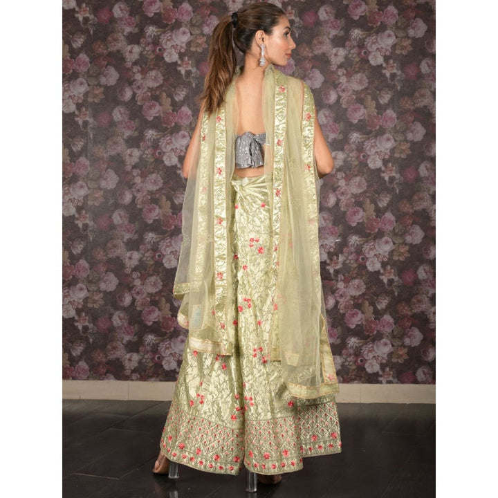 Odette Light Green Embroidered Semi-Stitched Lehenga with Unstitched Blouse and Dupatta (Set of 3)