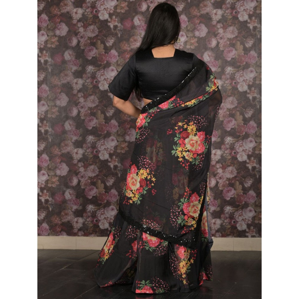 Odette Black Printed Semi-Stitched Lehenga with Unstitched Blouse and Dupatta (Set of 3)