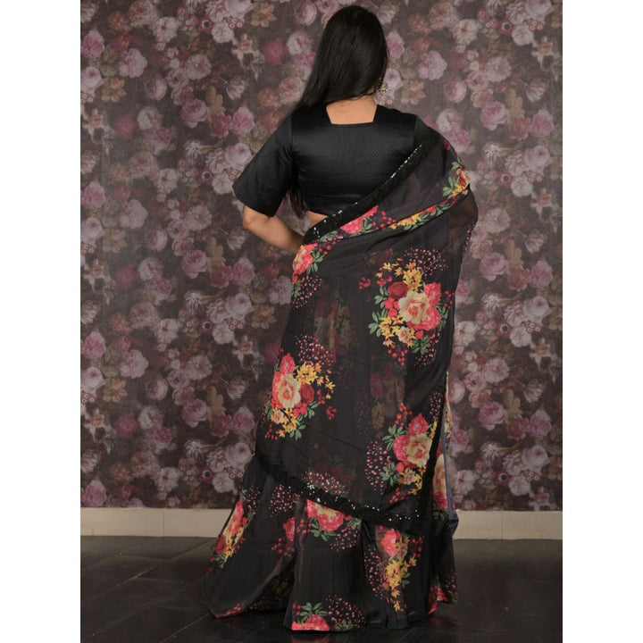 Odette Black Printed Semi-Stitched Lehenga with Unstitched Blouse and Dupatta (Set of 3)