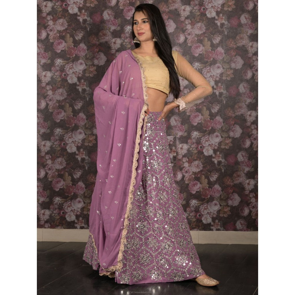 Odette Lavender Embroidered Semi-Stitched Lehenga with Unstitched Blouse and Dupatta (Set of 3)