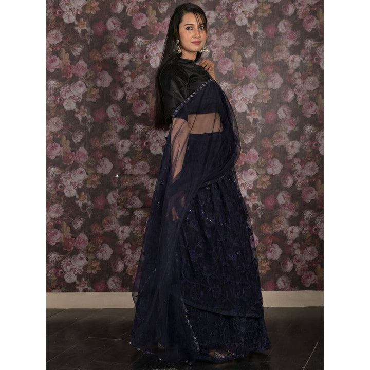 Odette Navy Blue Embroidered Semi-Stitched Lehenga with Unstitched Blouse and Dupatta (Set of 3)