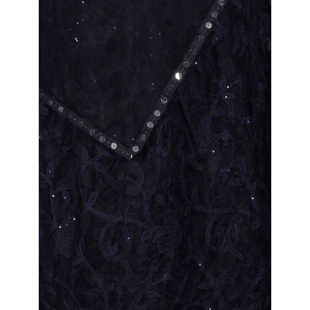 Odette Navy Blue Embroidered Semi-Stitched Lehenga with Unstitched Blouse and Dupatta (Set of 3)