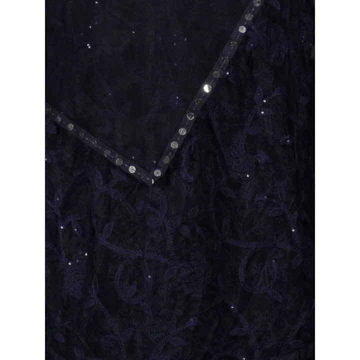 Odette Navy Blue Embroidered Semi-Stitched Lehenga with Unstitched Blouse and Dupatta (Set of 3)