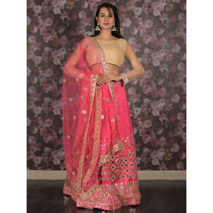 Odette Fuchsia Pink Embroidered Semi-Stitched Lehenga with Unstitched Blouse and Dupatta (Set of 3)