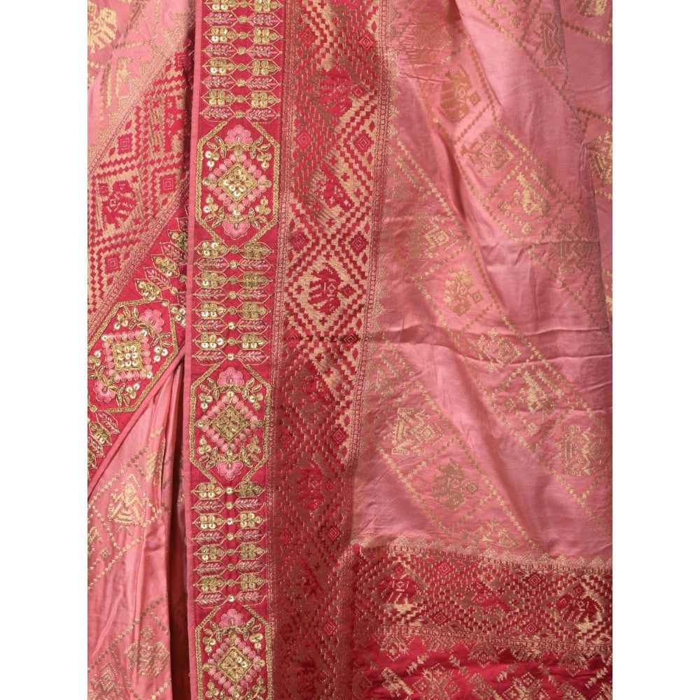 Odette Women Pink Satin Embroidered Saree with Unstitched Blouse