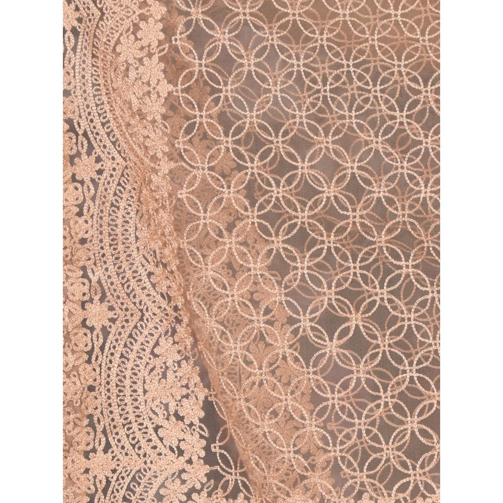 Odette Women Beige Net Embroidered Saree with Unstitched Blouse