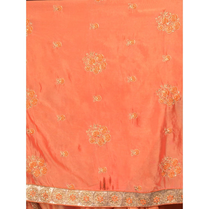 Odette Women Orange Crepe Embroidered Saree