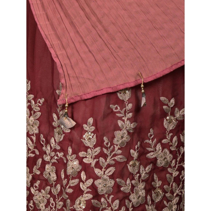 Odette Women Maroon Crepe Embroidered Saree with Unstitched Blouse