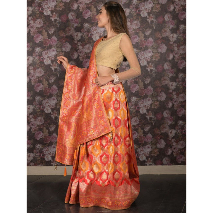 Odette Women Yellow Silk Blend Embroidered Saree with Unstitched Blouse