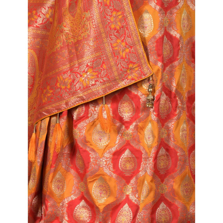 Odette Women Yellow Silk Blend Embroidered Saree with Unstitched Blouse