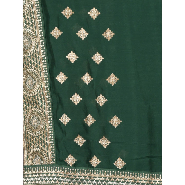 Odette Women Green Georgette Embroidered Saree with Unstitched Blouse