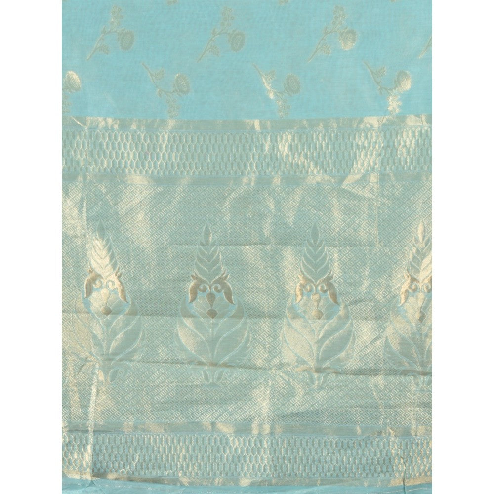 Odette Women Blue Silk Blend Woven Saree with Unstitched Blouse