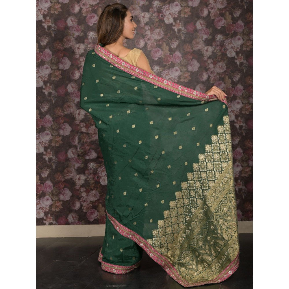 Odette Women Green Crepe Embroidered Saree with Unstitched Blouse