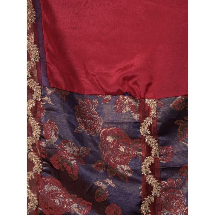 Odette Women Maroon Crepe Embroidered Saree with Unstitched Blouse