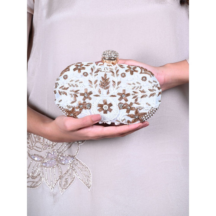 Odette White Embellished Clutch Bag For Women