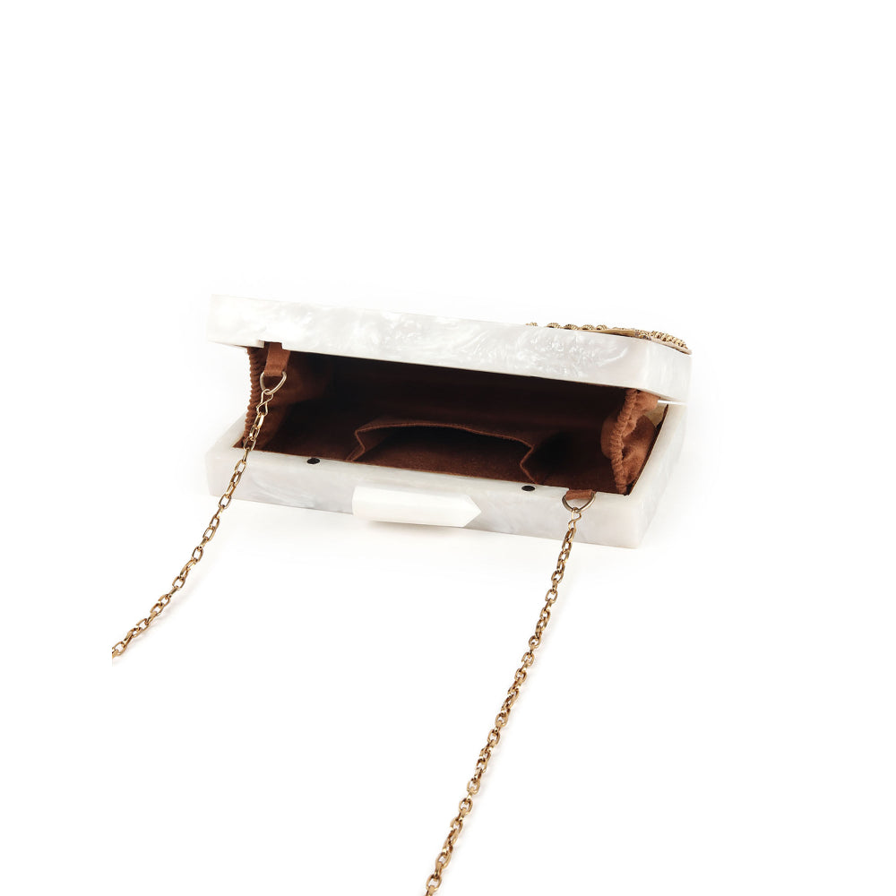 Odette White And Gold Resin Box Clutch For Women