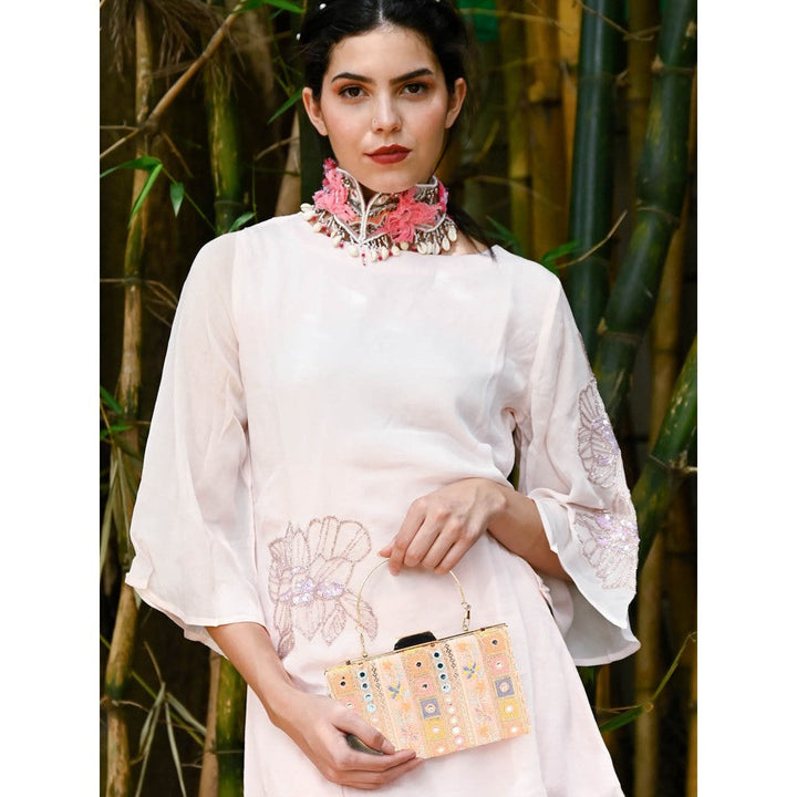 Odette Women Pink Embroidered Party Clutch