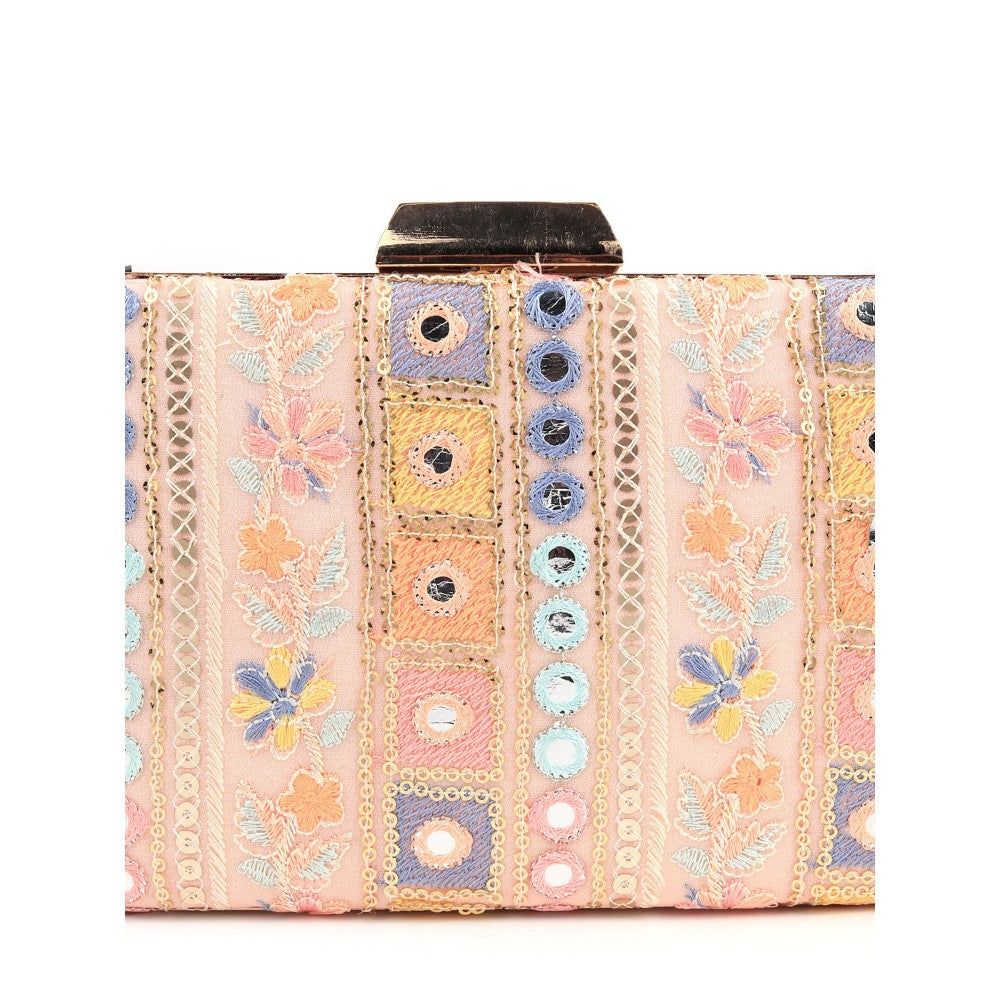 Odette Women Pink Embroidered Party Clutch