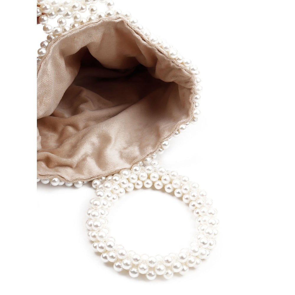 Odette Women White Pearl Embellished Clutch Bag