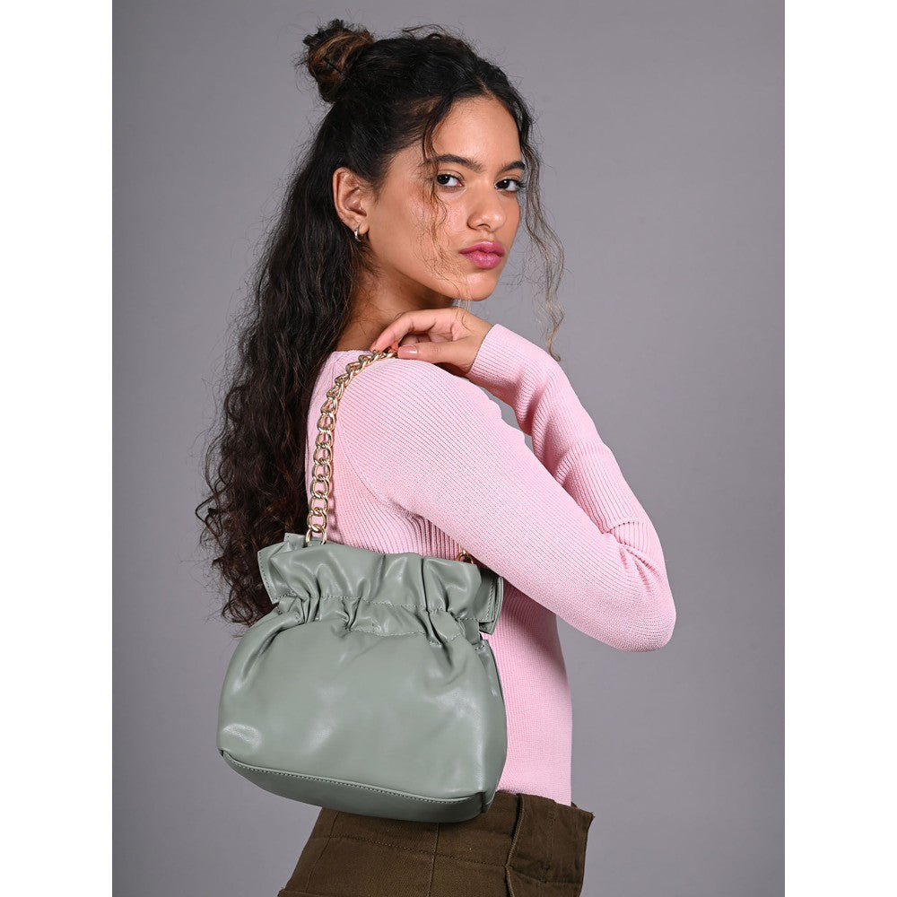 Odette Green Pu Solid Hand Bag For Women