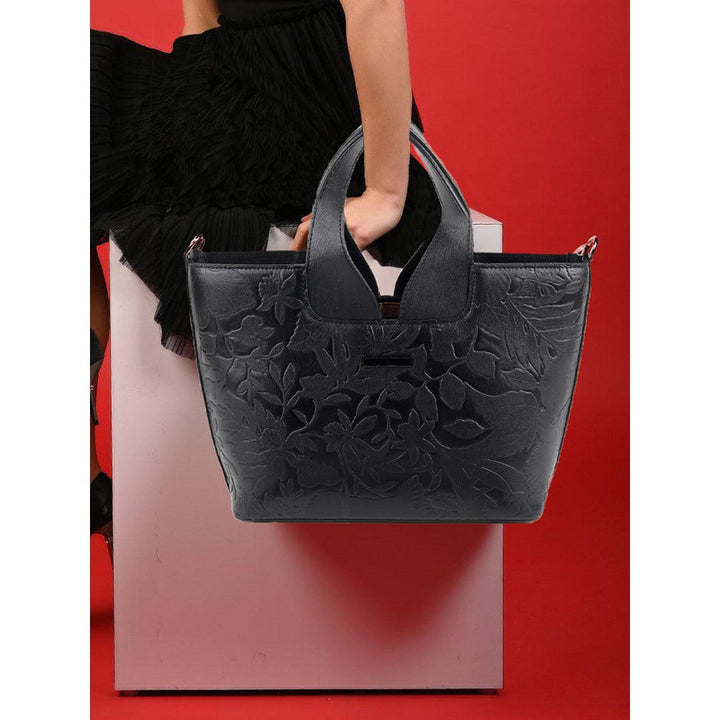 Odette Women Black Embossed Formal Handbag