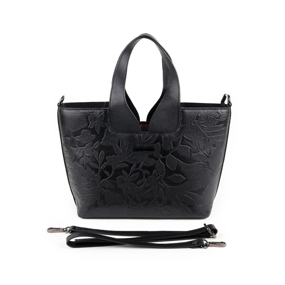 Odette Women Black Embossed Formal Handbag