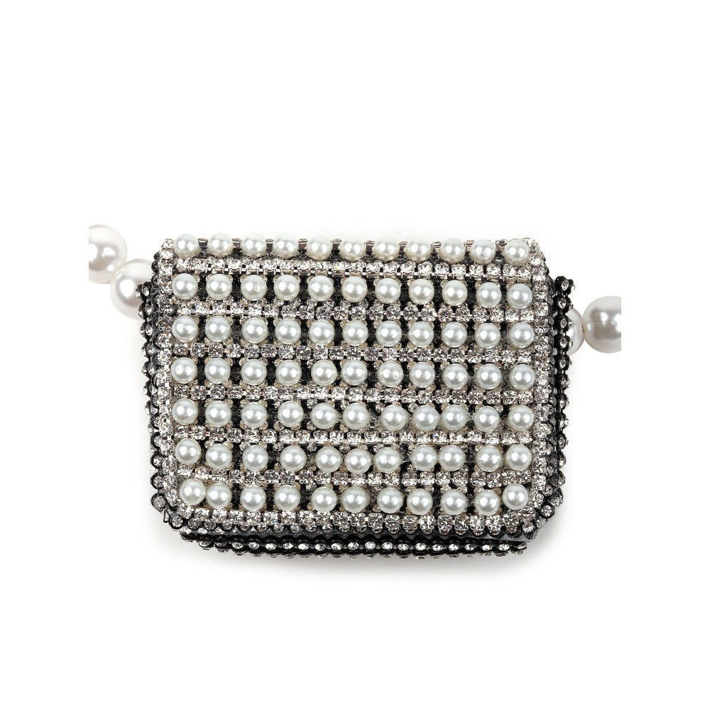 Odette Women Sequins Embellished Pouch With Pearl Belt