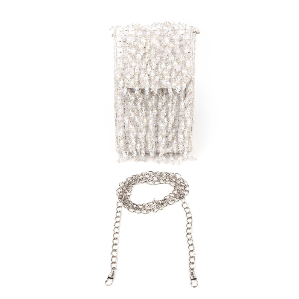 Odette Women White Beads Embellished Clutch