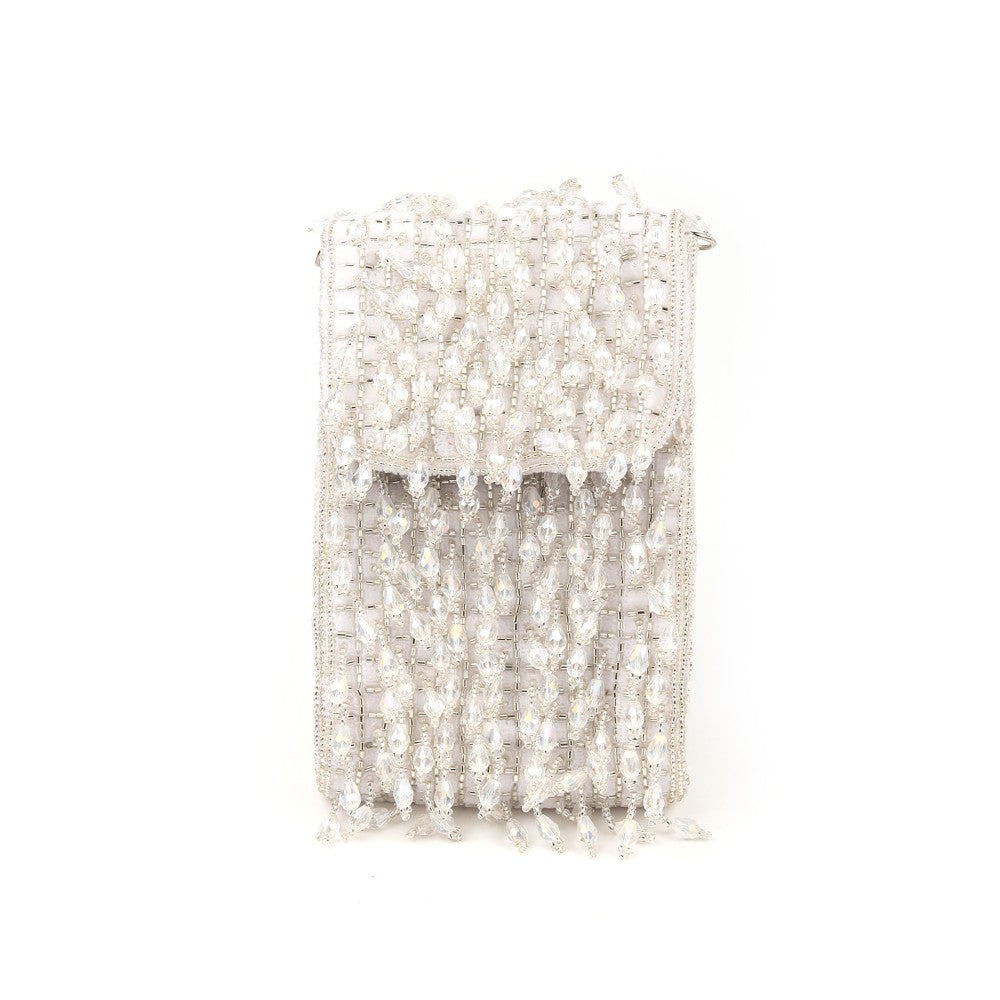 Odette Women White Beads Embellished Clutch