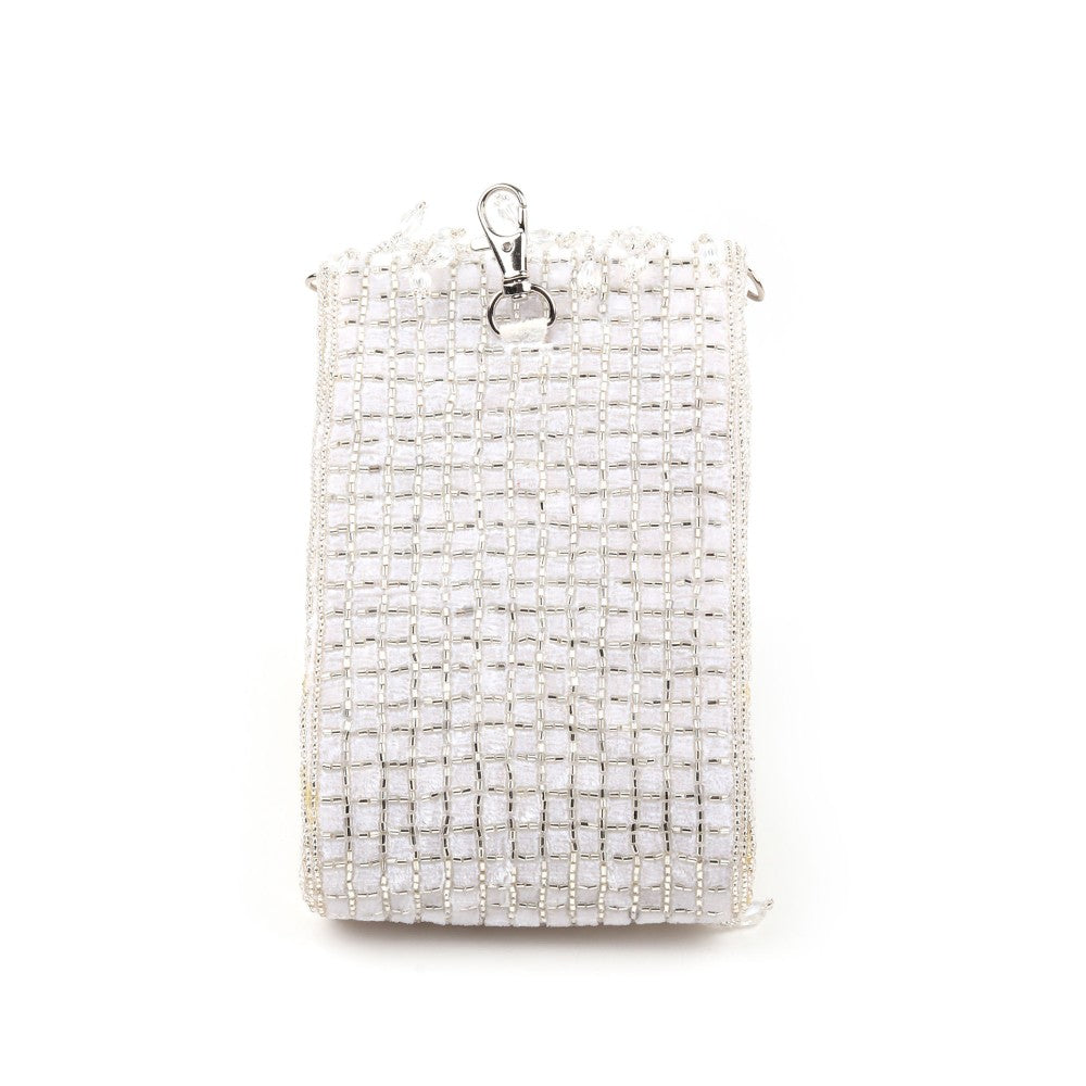 Odette Women White Beads Embellished Clutch