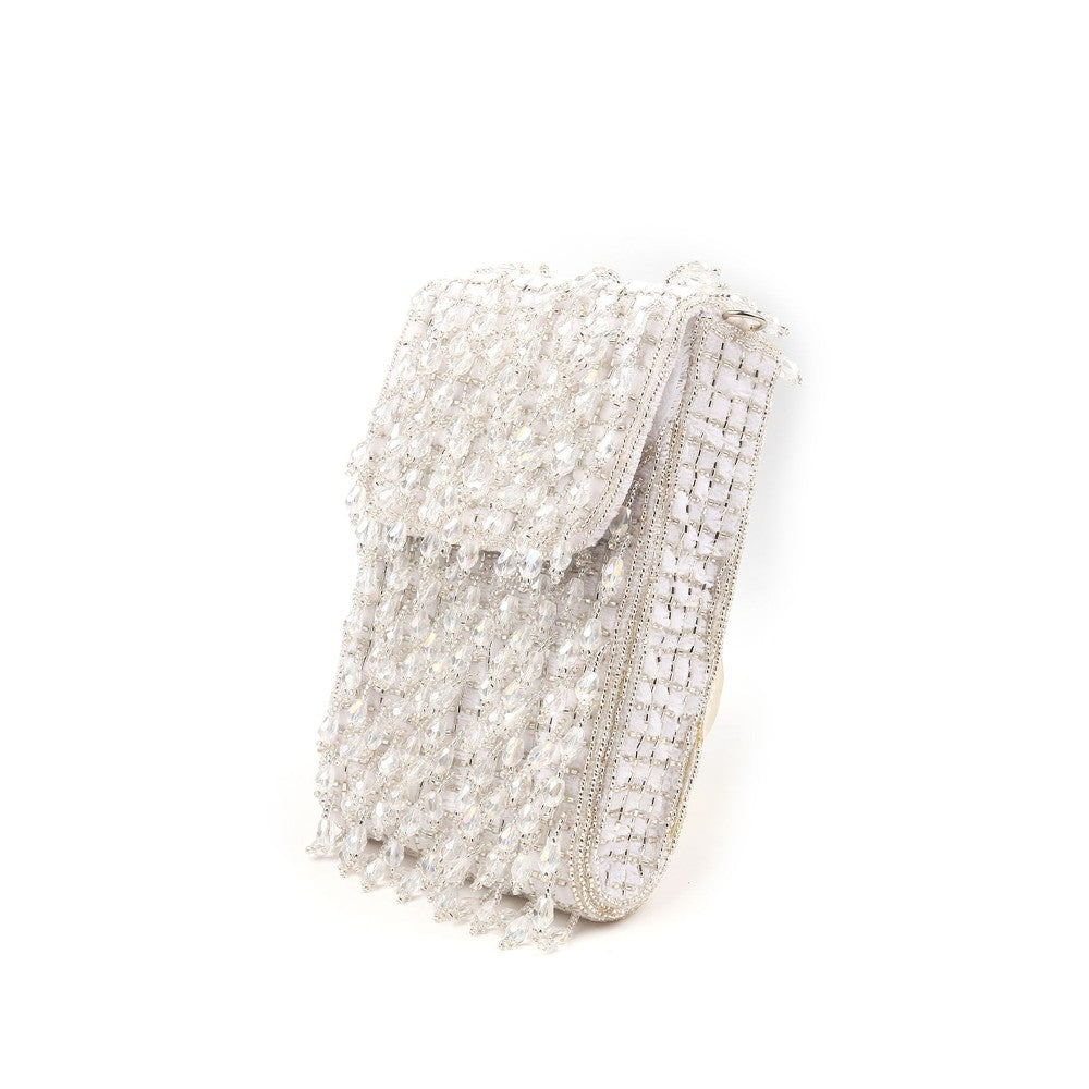 Odette Women White Beads Embellished Clutch