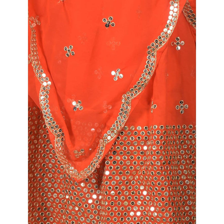 Odette Orange Embroidered Semi-Stitched Satin Lehenga with Untitched Blouse and Dupatta (Set of 3)