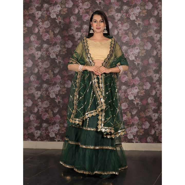 Odette Dark Green Embroidered Semi-Stitched Lehenga with Dupatta and Unstitched Blouse (Set of 3)